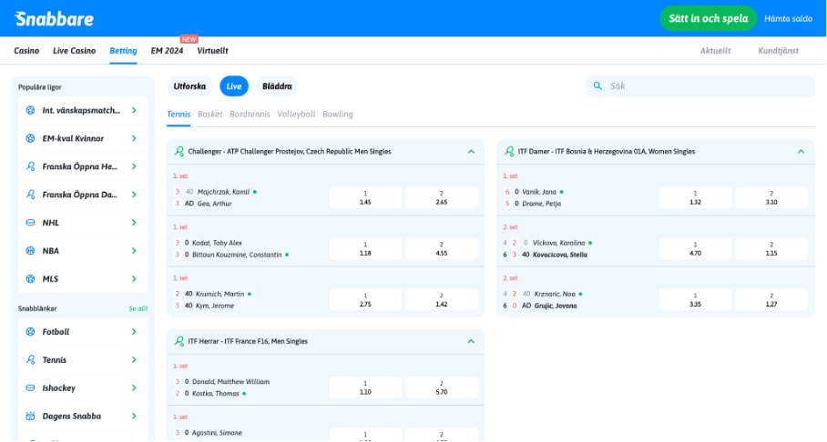 Live betting lobby